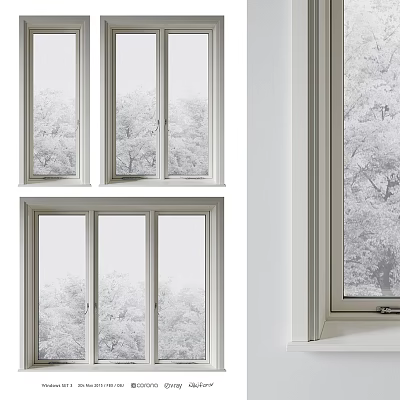 White Frame Casement Windows With Clear Glass For Home View Installation Design 3d model