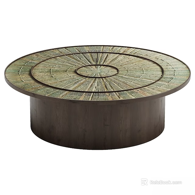 Round Dining Table With Decorative Patterned Surface And Sturdy Wooden Base 3d model