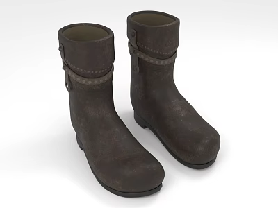 Brown Mid Calf Leather Boots With Strap Details Simple Stylish Design For Casual Wear 3d model