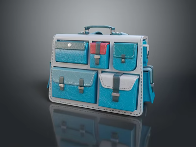 Blue And White Leather Briefcase With Multiple Pockets Stylish Fashion Accessory 3d model