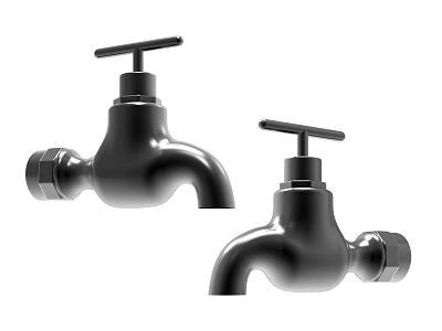 Two Black Single Handle Traditional Metal Faucets For Home Use 3d model