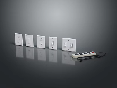 Modern White Electrical Switches Sockets And Power Strip Arrangement For Home 3d model