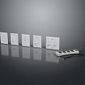 Modern White Electrical Switches Sockets And Power Strip Arrangement For Home