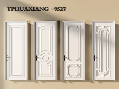 White Hinged Doors With Various Carved Panel Designs For Home Interior 3d model