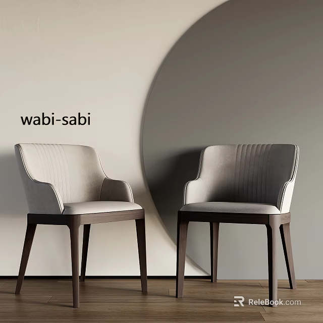 Wabi Sabi Dining Chairs With Light Gray Upholstery And Wooden Legs By Circular Decor On Minimalist Wall 3d model 