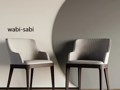 Wabi Sabi Dining Chairs With Light Gray Upholstery And Wooden Legs By Circular Decor On Minimalist Wall 3d model