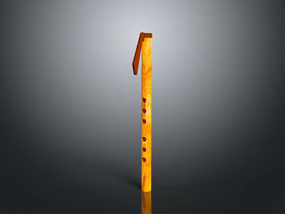 Practical Yellow Wooden Hanging Rack With Brown Hook And Multiple Side Holes For Home Organization 3d model