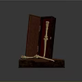 Antique Bone Carved Weapon Displayed in Open Red Decorative Box with Gold Accents