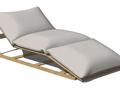 Comfortable Reclining Lounge Chair With Wooden Frame And Light Gray Cushions 3d model