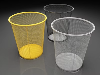 Public Facility Wire Mesh Trash Cans with Yellow Black and Silver Finishes 3d model