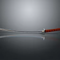 Traditional Samurai Sword Weapon With Curved Sharp Blade Red Wooden Handle And Shiny Surface Reflection