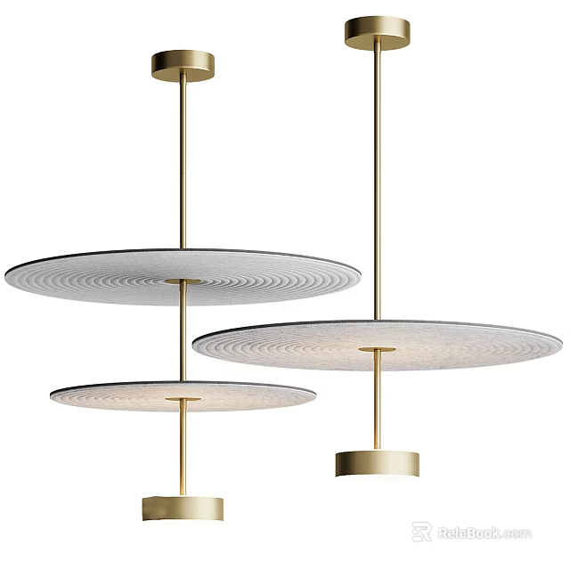 Modern Circular Pendant Lights With Gold Metal Frame And White Shade For Interior Design 3d model 