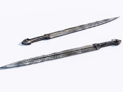 Ancient Swords With Intricate Carvings On Metallic Blades And Decorative Handles 3d model