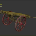 Antique Wooden Cart Featuring Large Spoked Wheels And Flat Wooden Platform