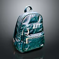 Stylish Teal Shiny Backpack With Zipper Pockets And Brand Logo Design Detail
