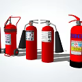 Different Types Of Red Fire Extinguishers Including Portable And Wheeled Safety Equipment