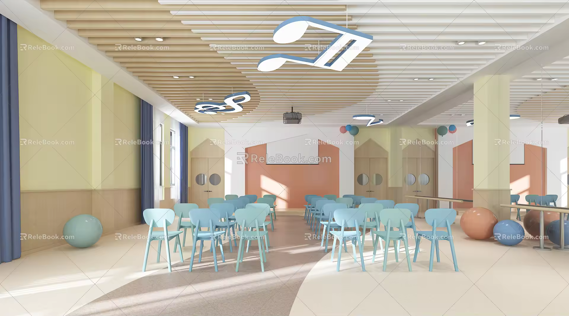 Modern classroom second floor sound and body activity room 3d model