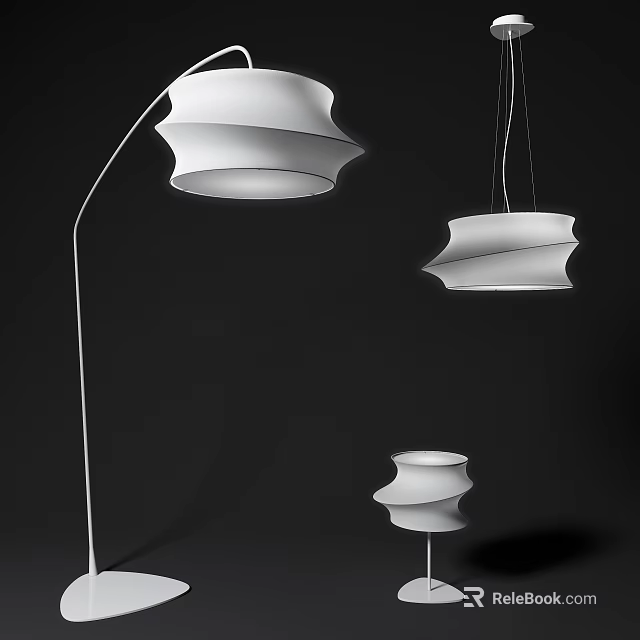 Contemporary White Floor Lamps With Sculptural Shade Design And Sleek Curved Stand 3d model 
