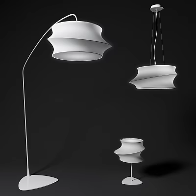 Contemporary White Floor Lamps With Sculptural Shade Design And Sleek Curved Stand 3d model