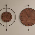 Two Wooden Wall Clocks With Metal Ring And Pendulum For Living Room Decor