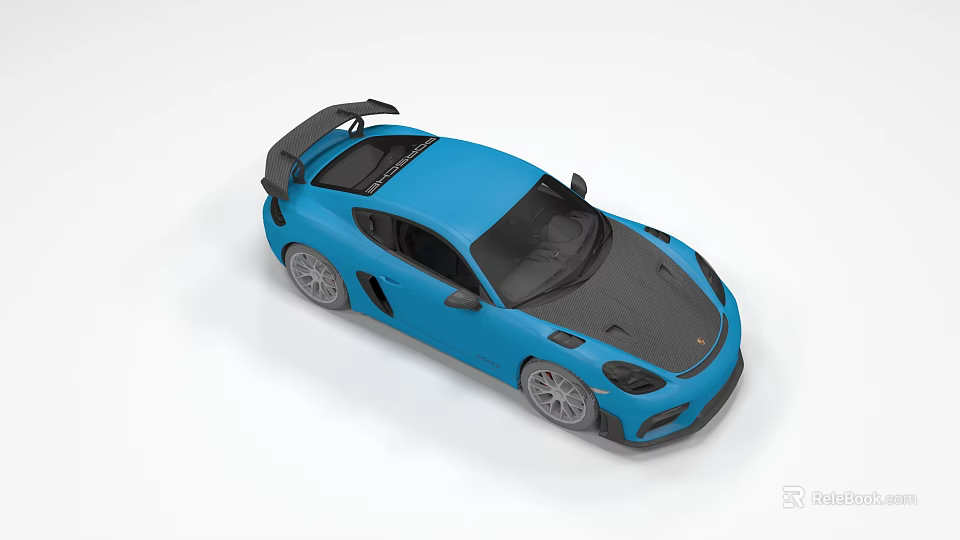 Blue Sports Car With Black Roof Rear Spoiler And Sporty Exterior Design 3d model 