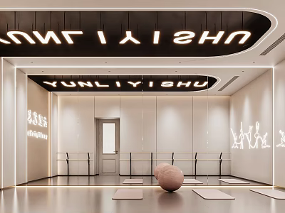 Modern Yoga Studio Interior With Mats Exercise Ball And Barres 3d model