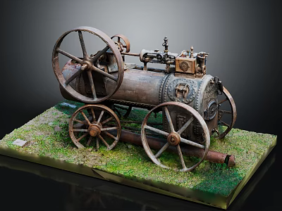 Vintage Steam Engine Model With Metal Wheels And Green Base 3d model