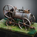 Vintage Steam Engine Model With Metal Wheels And Green Base 3d model