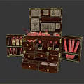 Vintage Wooden Storage Cabinet With Drawers Compartments Bottles Scrolls And Quill Pen