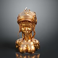 Golden Game Movie Character Sculpture With Mechanical Helmet Female Upper Body Shiny Surface