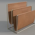 Modern Three Tier File Holder With Brown Leather Panels And Metal Frame