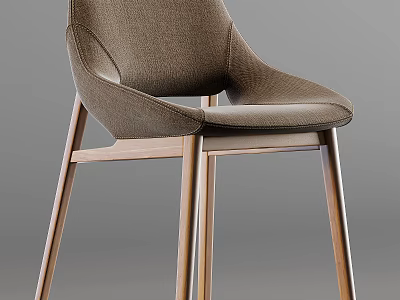 Modern Dining Chair with Brown Fabric Upholstery and Curved Wooden Legs 3d model