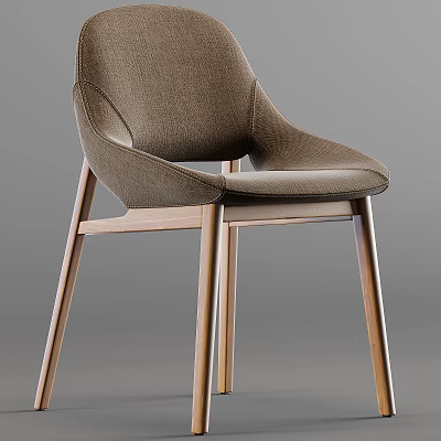 Modern Dining Chair with Brown Fabric Upholstery and Curved Wooden Legs 3d model