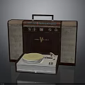 Vintage Electronic Turntable With Suitcase Design Wooden Panel Speaker Sides And Open Record Player