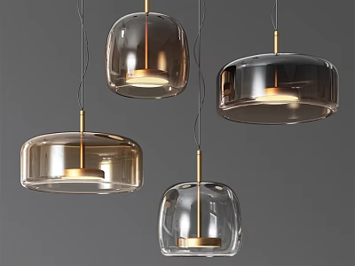 Modern Glass Pendant Lights Featuring Different Shapes Gold Accents And Warm Glow 3d model