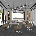 Modern Conference Room Interior Design With Large Windows Projection Screen And Comfortable Chairs 3d model