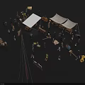 Ancient Open Air Market Scene With Crowded People Tents Stalls And Carriages