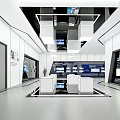 Modern Exhibition Hall Interior With Display Stands Digital Screens And Ceiling Lighting