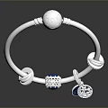 Silver Bracelet with Blue Gemstone Charm Pendant and Decorative Metal Beads