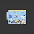 Cute Cartoon Themed Indoor Scene With Blue Walls Yellow Decor And Stuffed Toys