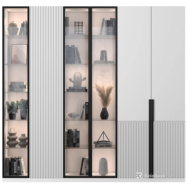 Modern Decorative Display Cabinet With Glass Doors And Stylish Decor Items 3d model 
