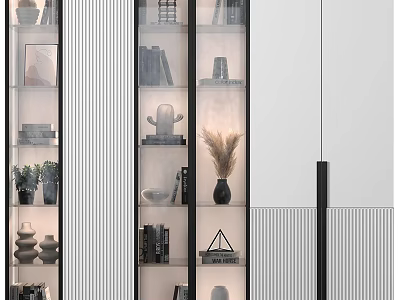 Modern Decorative Display Cabinet With Glass Doors And Stylish Decor Items 3d model