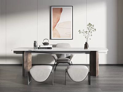 Modern Desk and Chair Long Leisure Table and Chair Negotiation Table and Chair Tea Table and Chair Vase Decoration Stool Leisure Chair 3d model