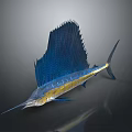 Sailfish With Blue And Yellow Body Large Dorsal Fin And Pointed Bill