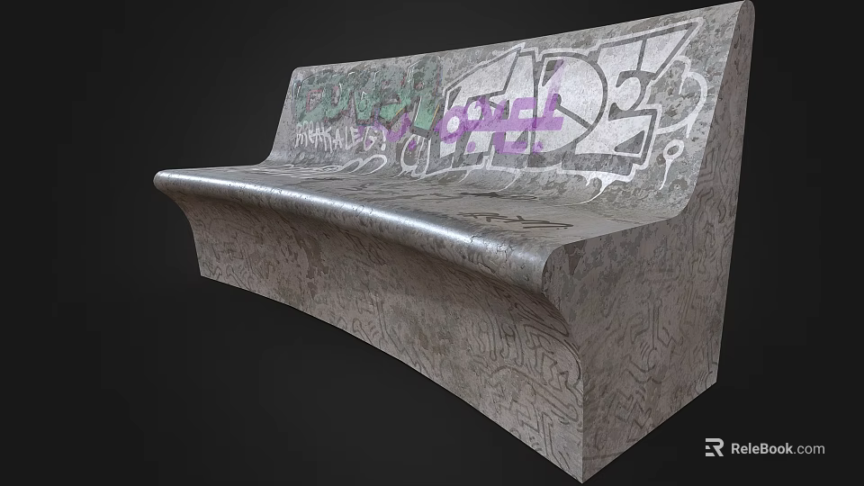 Outdoor Bench with Creative Graffiti Artwork on Concrete Surface for Urban Outdoor Areas 3d model 