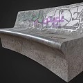 Outdoor Bench with Creative Graffiti Artwork on Concrete Surface for Urban Outdoor Areas