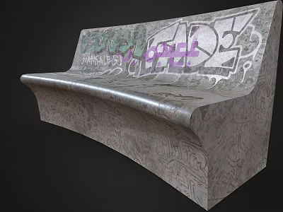 Outdoor Bench with Creative Graffiti Artwork on Concrete Surface for Urban Outdoor Areas 3d model