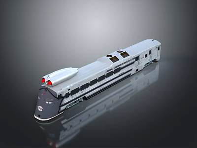 Modern Silver Streamlined Train With Red Headlights And Roof Details On Dark Background 3d model