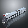 Modern Silver Streamlined Train With Red Headlights And Roof Details On Dark Background