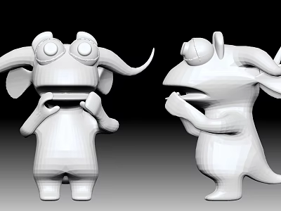 White 3D Model Game And Movie Characters With Horns Big Eyes Tail And Interactive Poses 3d model